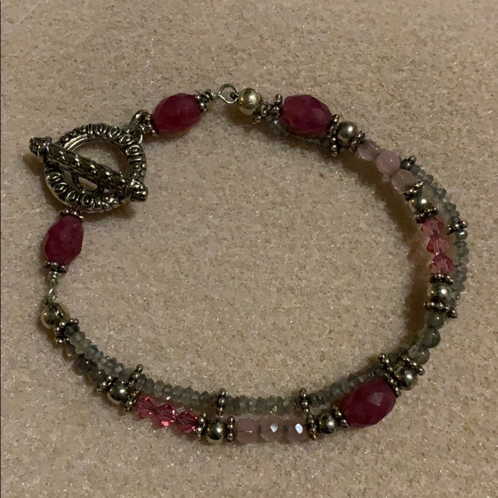 Pink & gray semiprecious stone bracelet